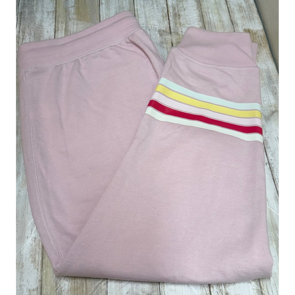 GAP Women's Pink Logo Stripe Fleece Jogger Sweatpants size large NWT